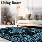 Electric Blue Sunburst Floral Border Rug