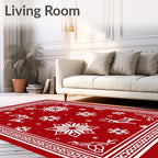 Red White Winter Deer Snowflakes Rug
