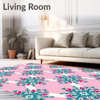 Pink Teal White Floral Diamond Rug