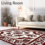 Ornate Crimson Floral Border Accents Rug