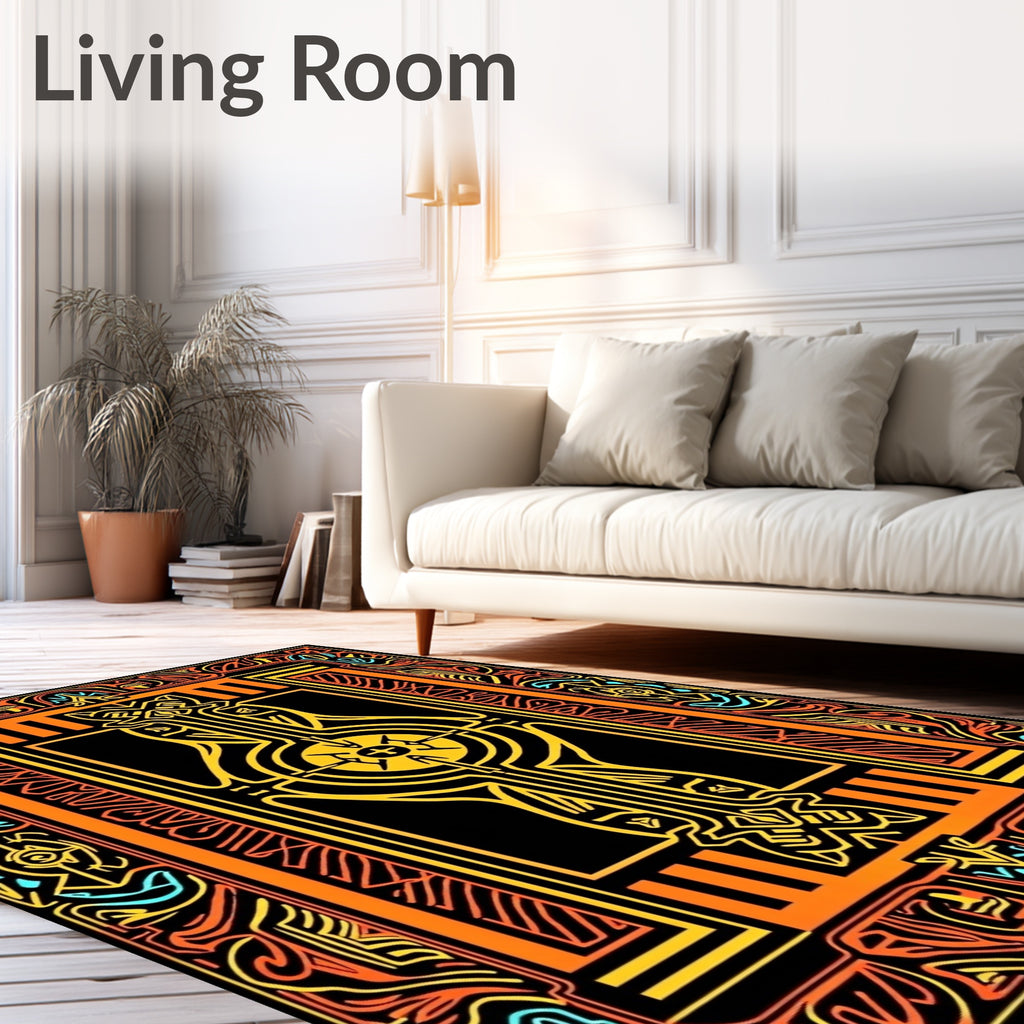 Bold Orange Yellow Black Abstract Symbol Rug