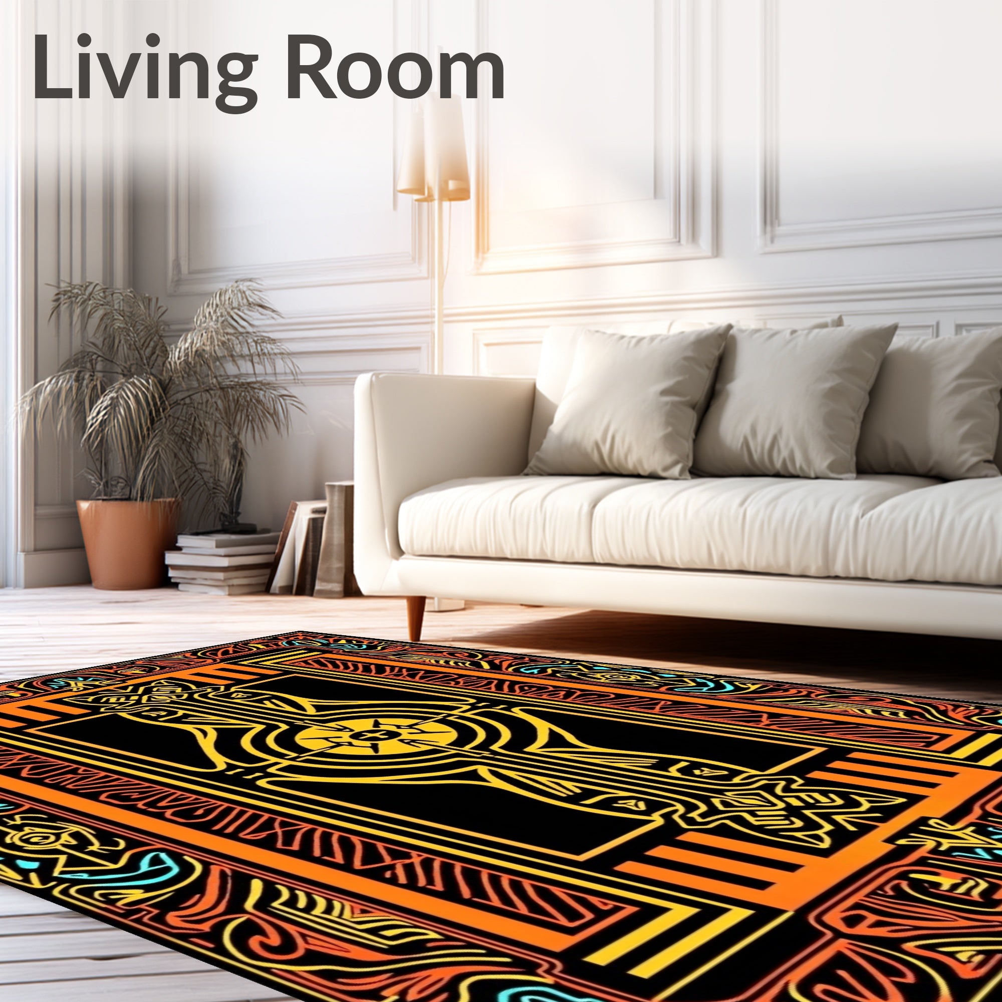 Bold Orange Yellow Black Abstract Symbol Rug
