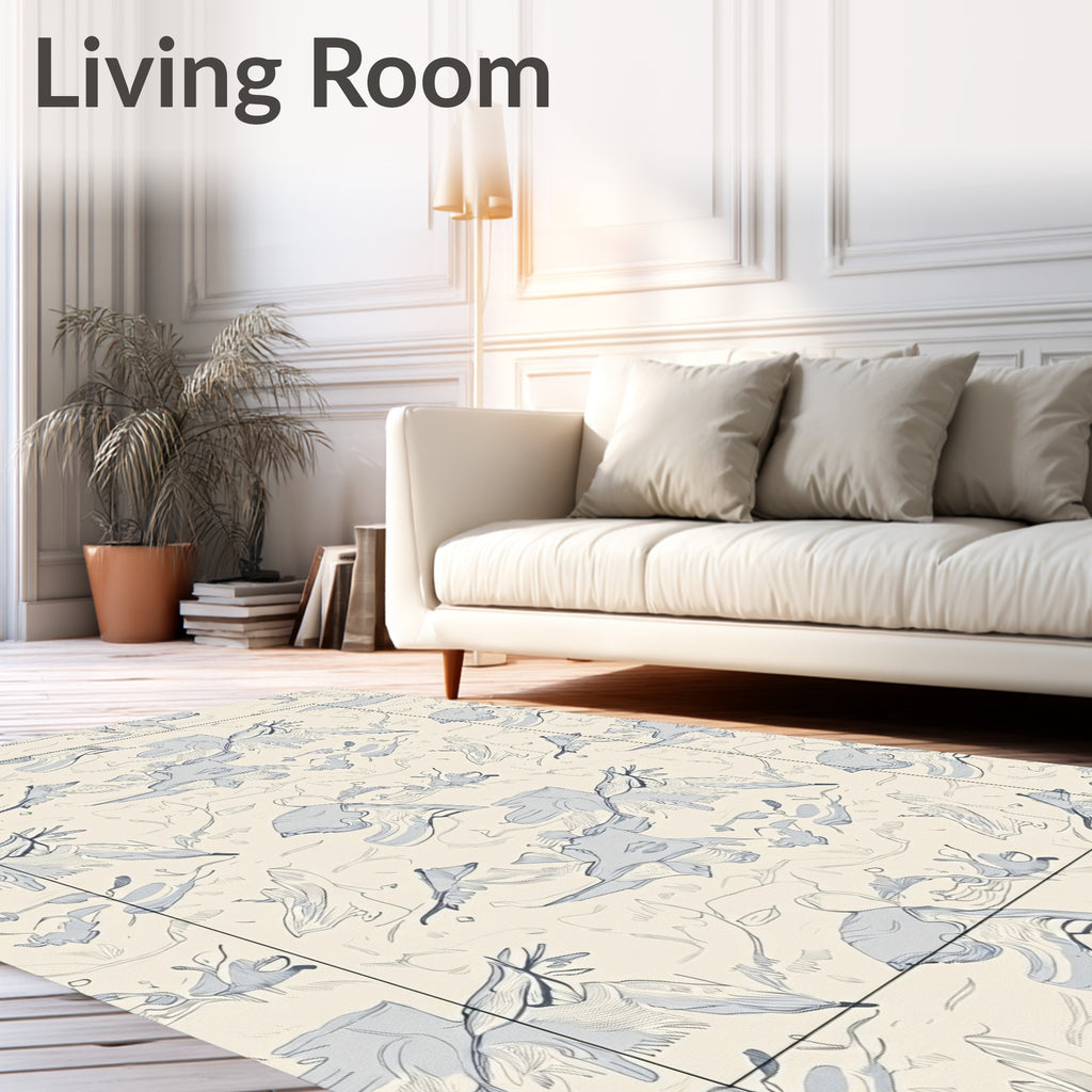 Cream Blue Abstract Cloud Swirl Rug