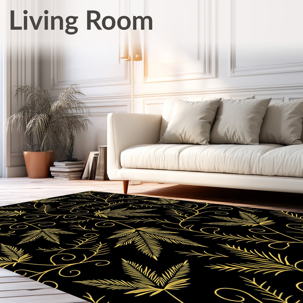 Black Gold Leafy Swirls Rug