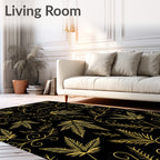 Black Gold Leafy Swirls Rug