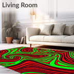 Vibrant Red Green Swirl Lines Rug