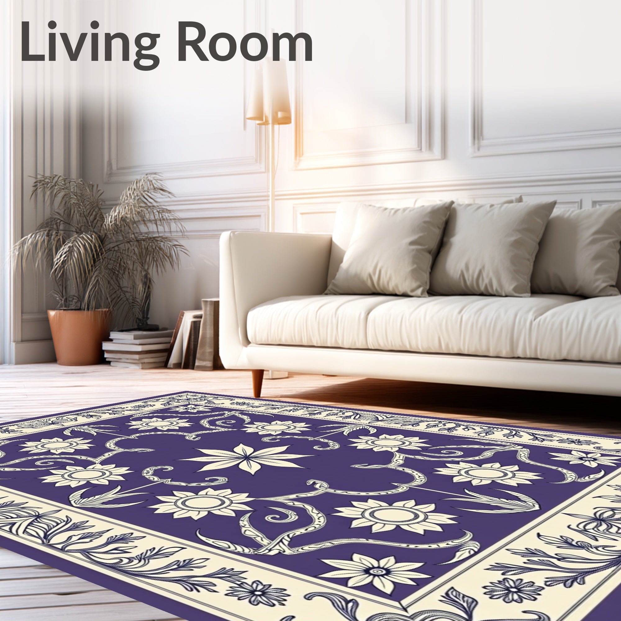Ornate Indigo Floral Arrangement Rug