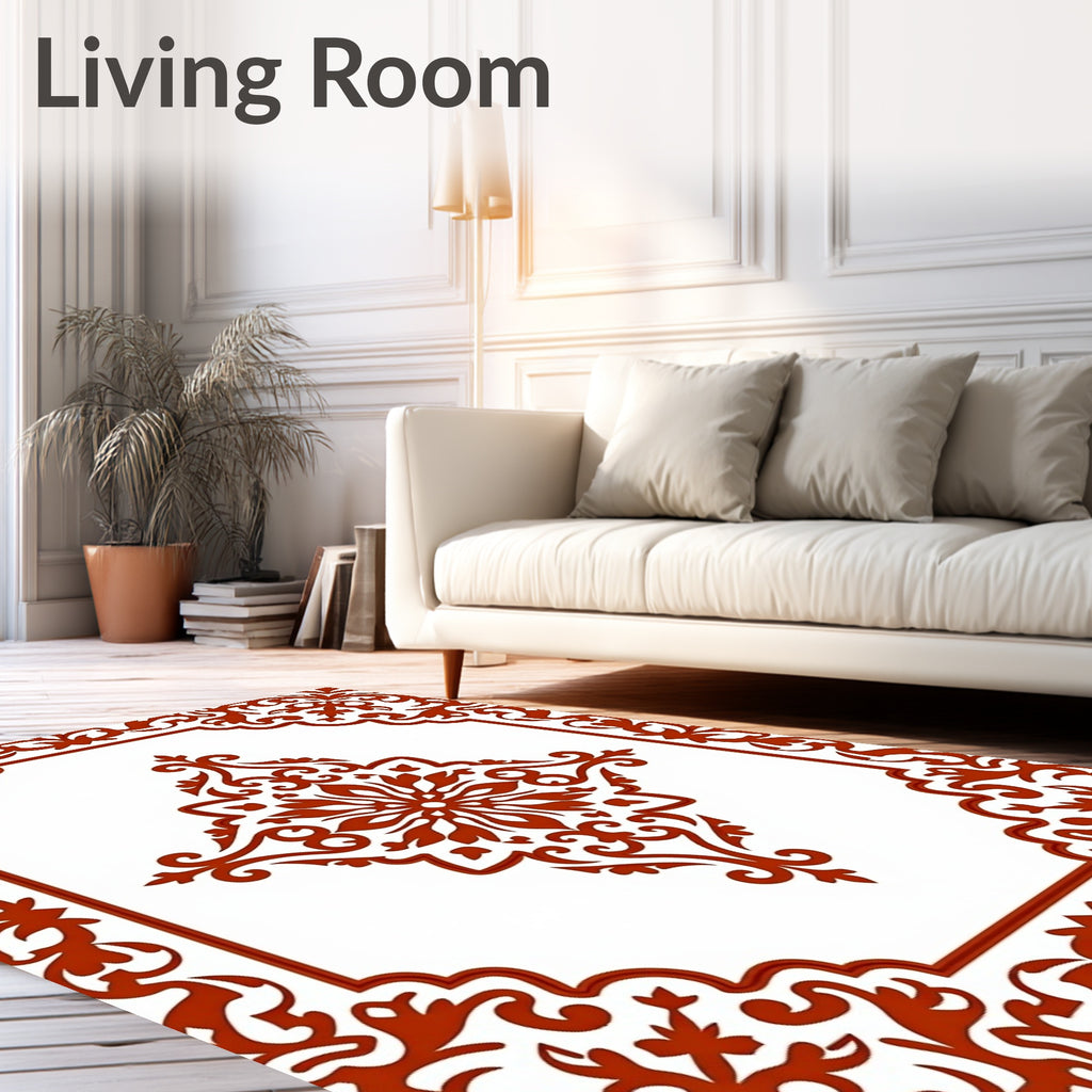 Burnt Orange Floral Medallion Frame Rug