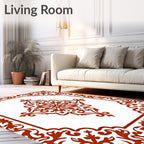Burnt Orange Floral Medallion Frame Rug