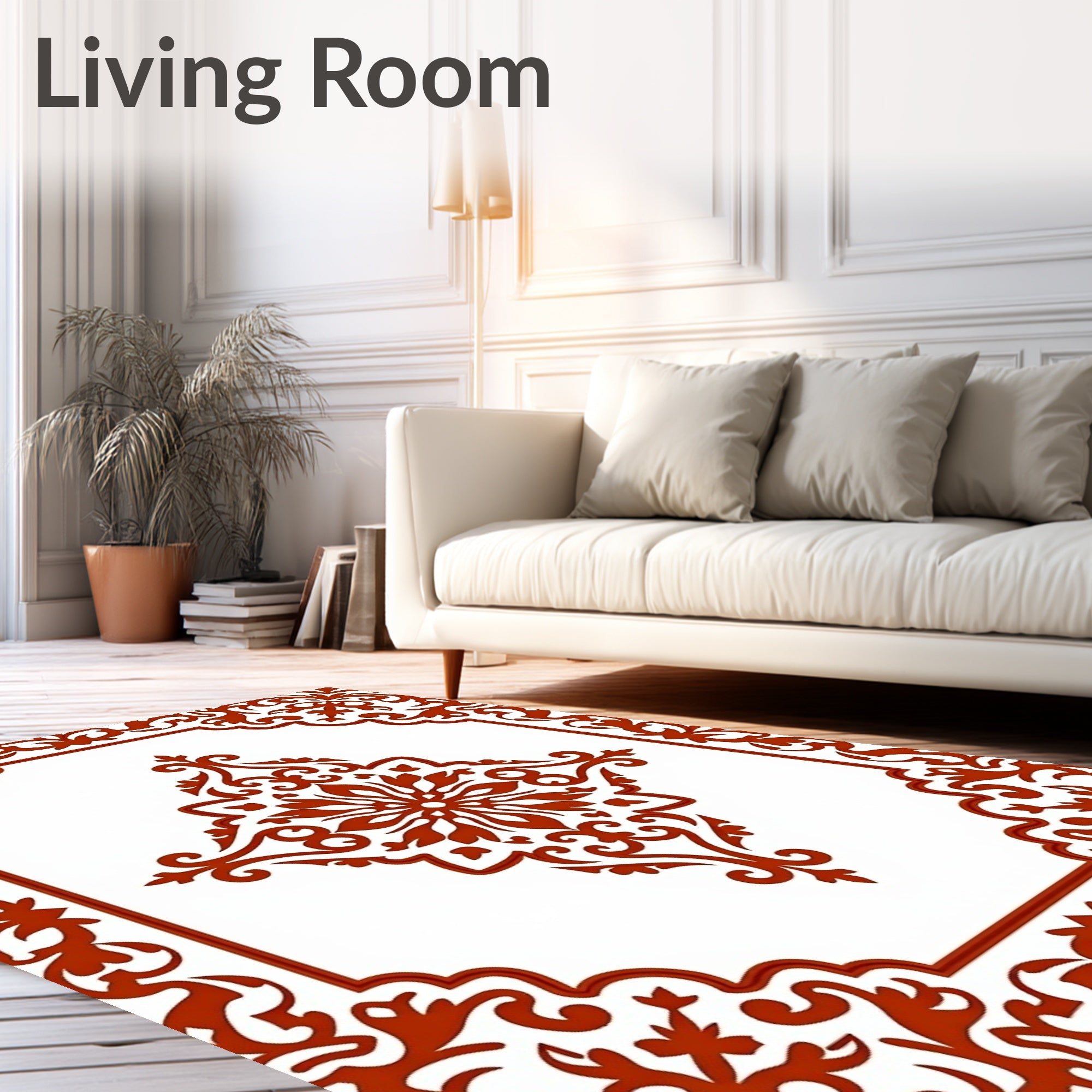 Burnt Orange Floral Medallion Frame Rug