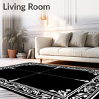 Classic White Floral Scrollwork Border Rug