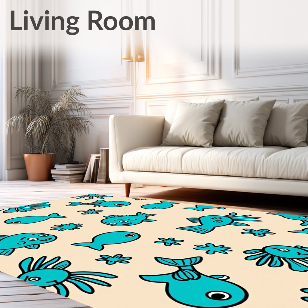 Whimsical Turquoise Ocean Critters Rug