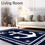 Navy White Nautical Anchor Starburst Rug