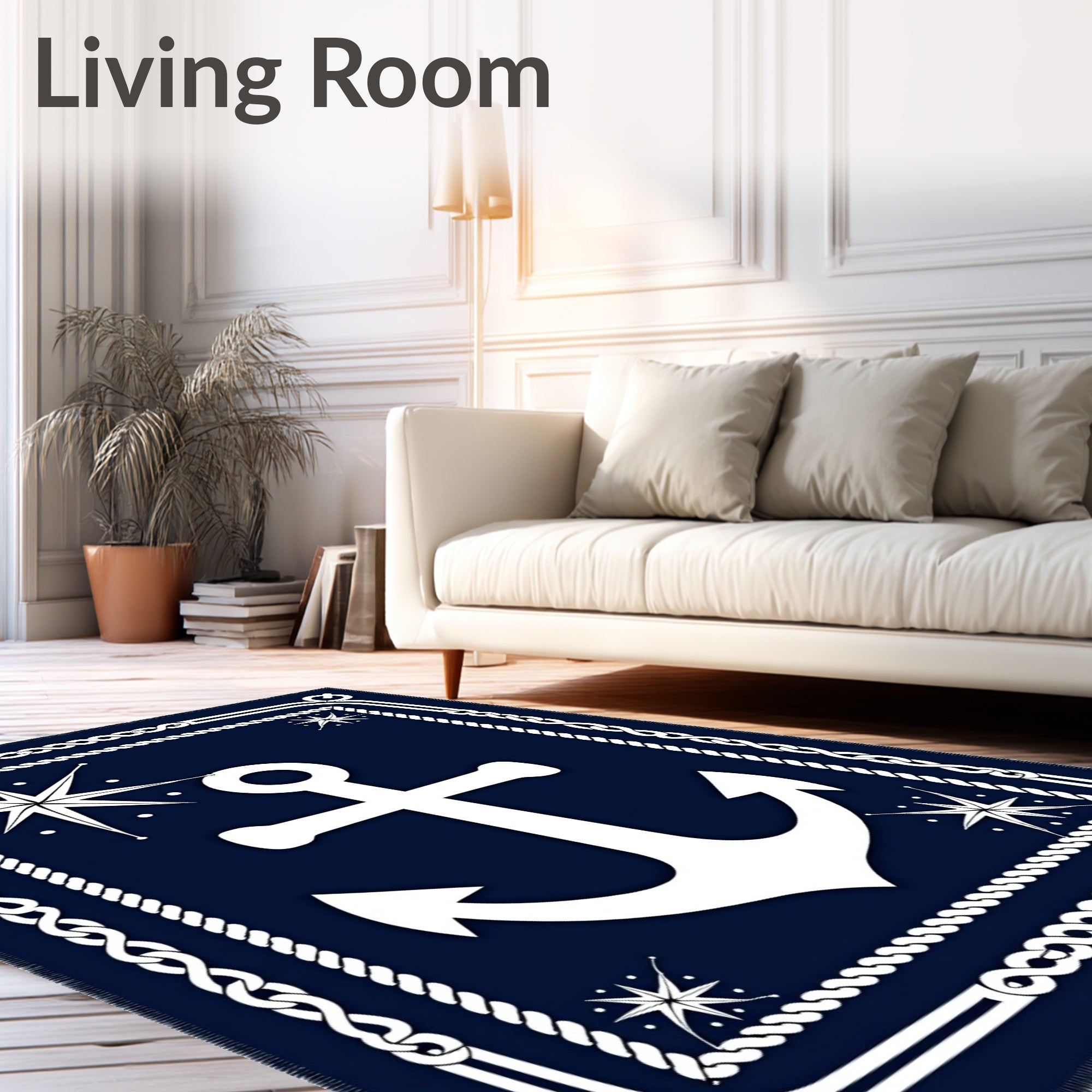 Navy White Nautical Anchor Starburst Rug
