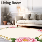 Pink Peony Garden Gold Scroll Rug