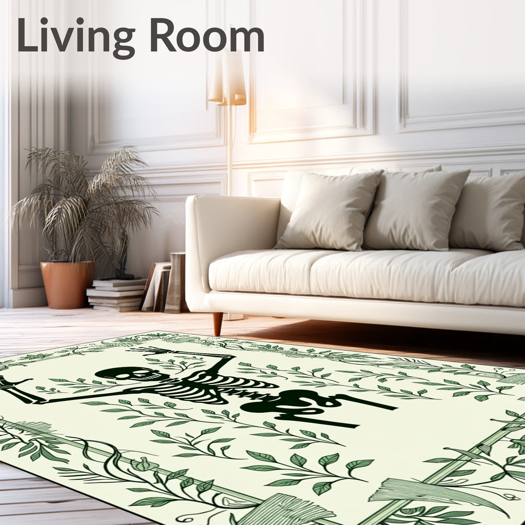 Black Skeleton Botanical Border Rug