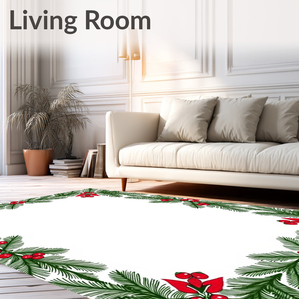 Green Spruce Red Berries Border Rug