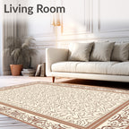 Ornate Beige And Rust Scrollwork Rug