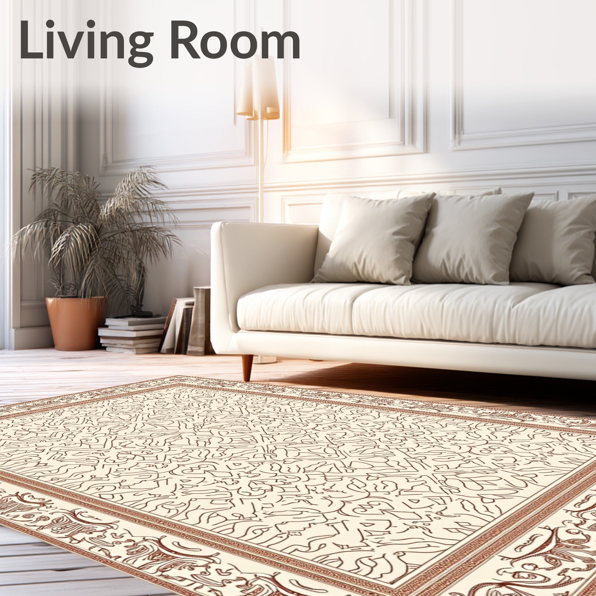 Ornate Beige And Rust Scrollwork Rug