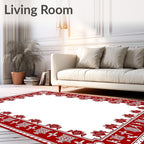 Crimson Red Folk Art Border Rug
