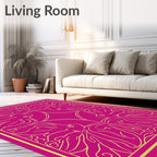 Vibrant Magenta Golden Abstract Figural Rug