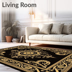 Grand Black Gold Medallion Border Rug