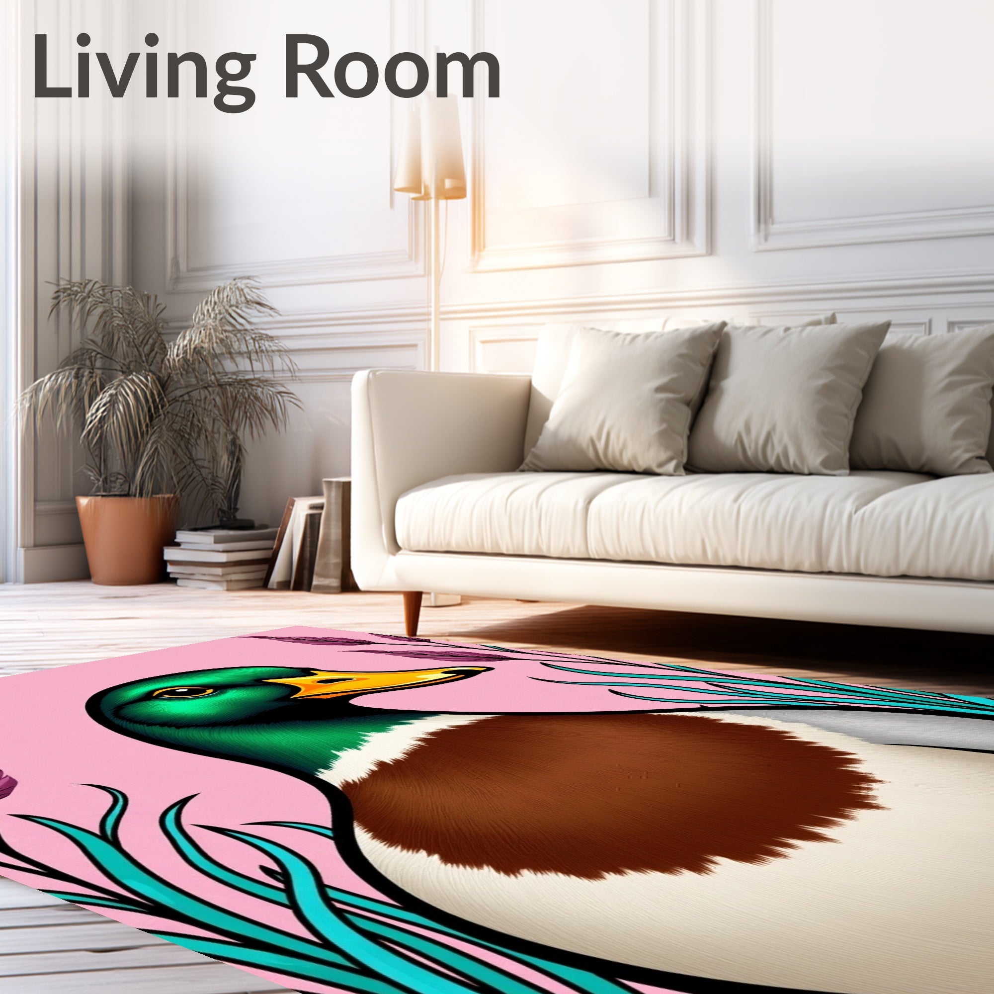 Vibrant Green Duck Pink Floral Rug