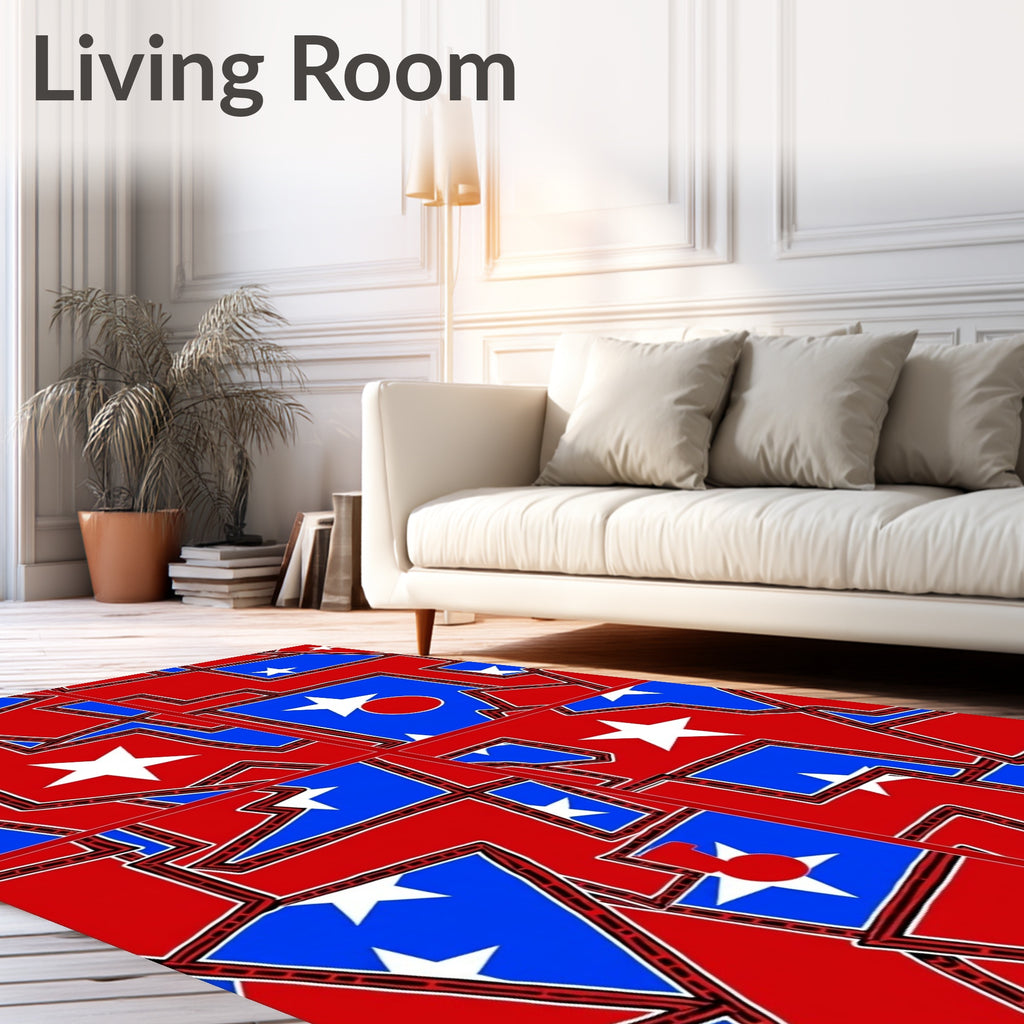 Bold Red Blue Abstract Star Collage Rug