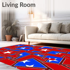 Bold Red Blue Abstract Star Collage Rug