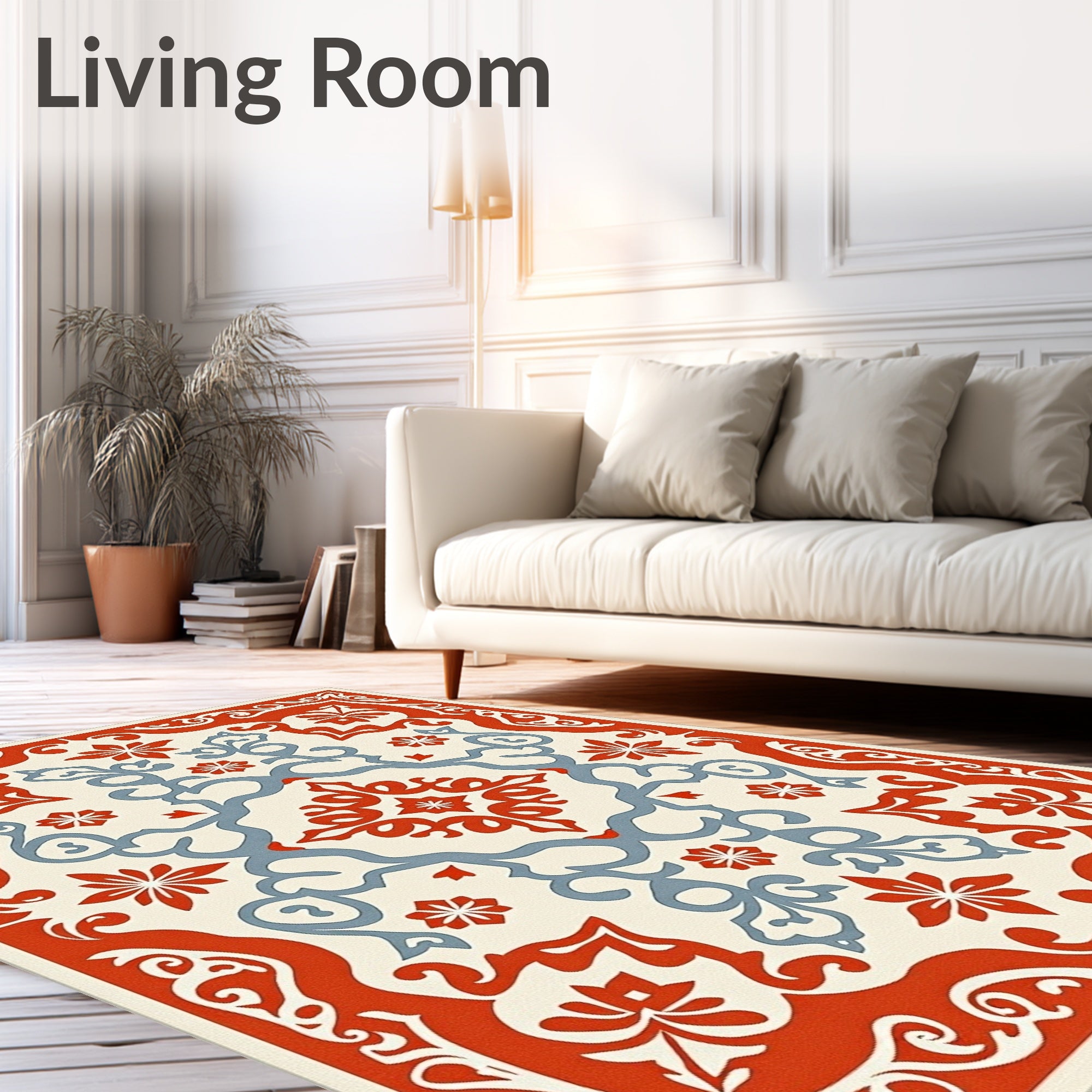 Ornate Red Blue Floral Medallion Rug