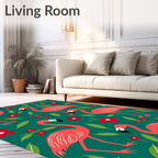 Coral Flamingos and Red Flowers Rug
