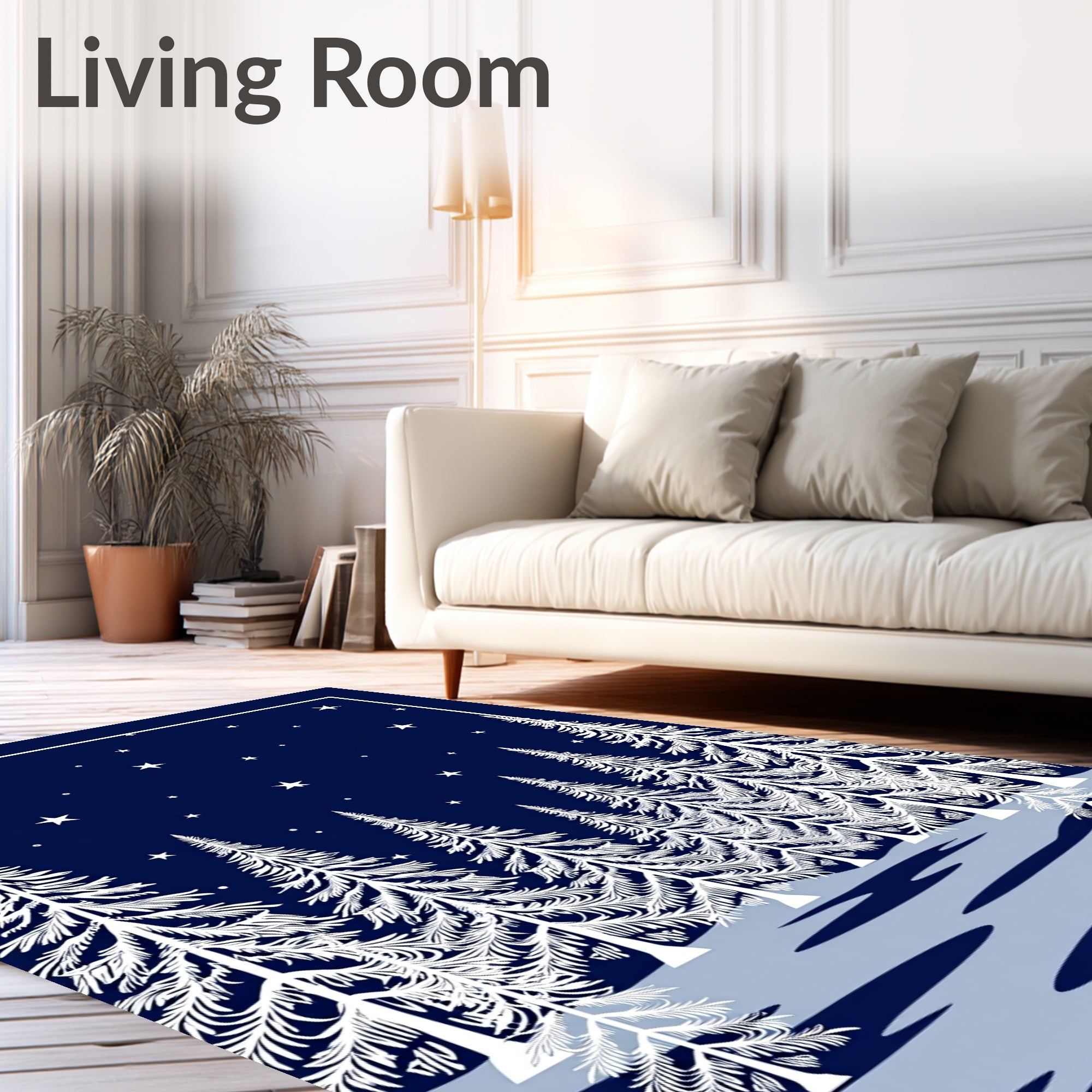 White Winter Pine Forest Stars Rug