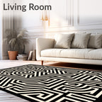 Black Cream Geometric Maze Op Art Rug