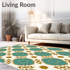 Teal Gold Floral Quatrefoil Medallion Rug