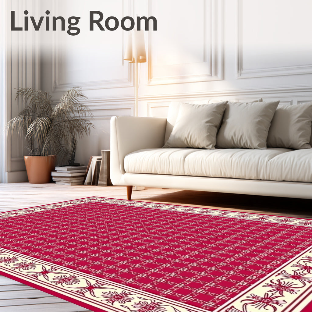 Crimson Ivory Chain Link Border Rug