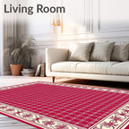 Crimson Ivory Chain Link Border Rug
