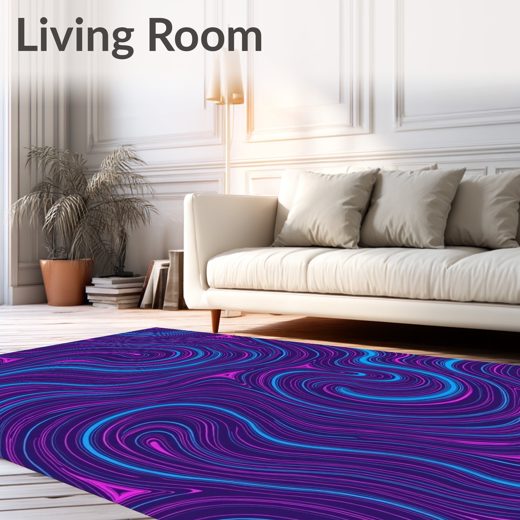 Vibrant Swirl Blue and Pink Lines Rug