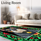 Festive Floral Dog Portrait Artwork Rug