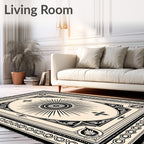Ornate Cream Black Sunburst Medallion Rug