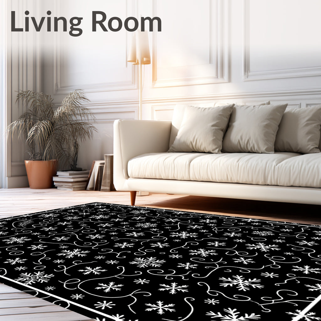 White Snowflake Swirl Whimsy Rug