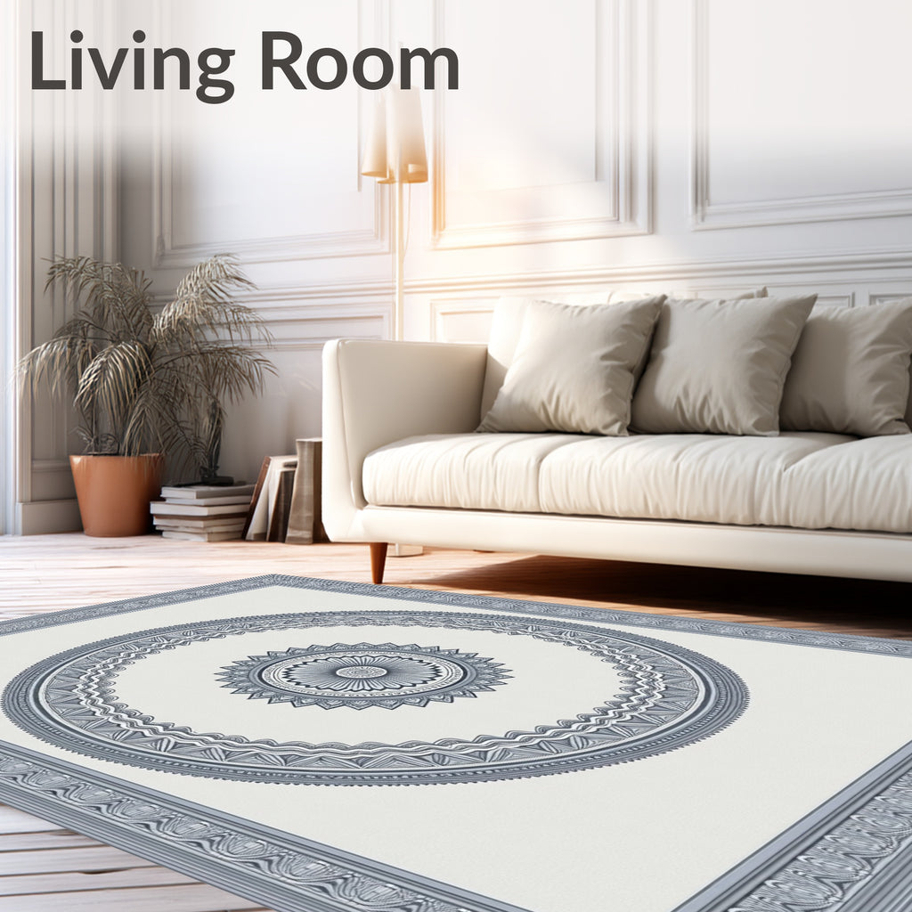 Classic Blue Medallion Mandala Frame Rug