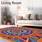 Vibrant Orange Sunburst Mandala Rug
