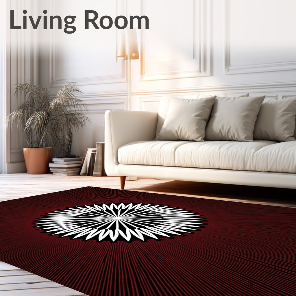 Crimson Radial Burst Flower Rug