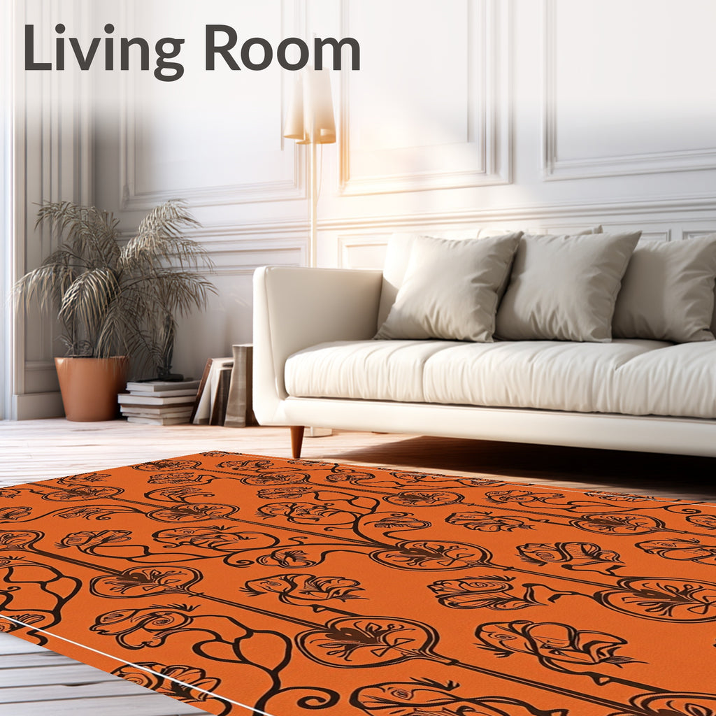 Orange Floral Art Nouveau Silhouette Rug