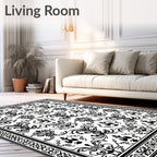 Classic Black and White Damask Scroll Rug