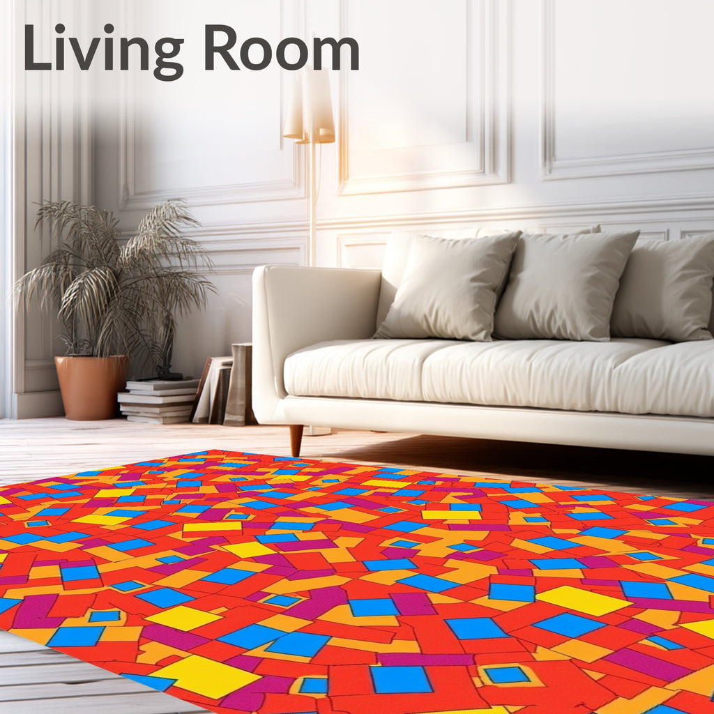 Vibrant Geometric Blocks Abstract Collage Rug