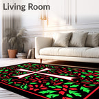 Floral Cross Red Green Black Icon Rug