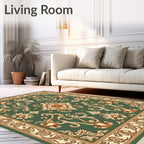 Emerald Green Floral Medallion Frame Rug