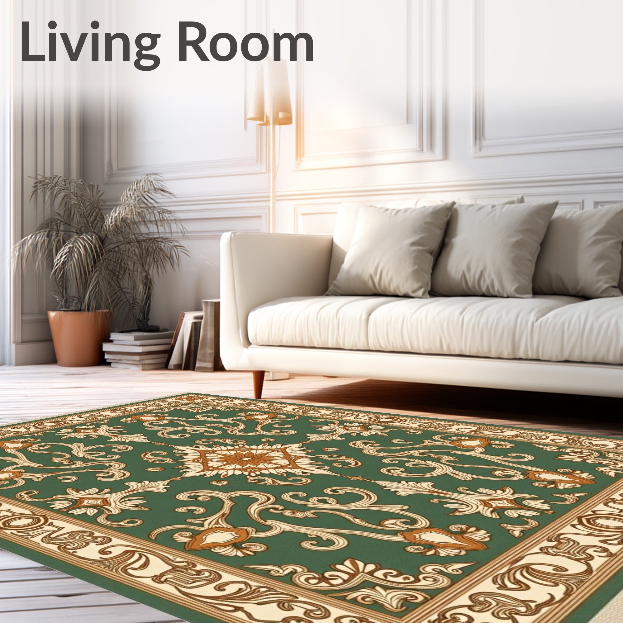 Emerald Green Floral Medallion Frame Rug