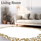 Elegant Gold Scrollwork Floral Border Rug